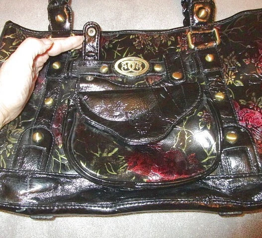 Bolso de mano de cuero iridiscente Sharif de colección + bolso cinturón charol brillante cartera de hombro años 80 Foto 4 de 4