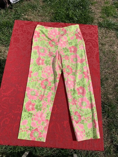 Saks 5th Avenue Real Clothes Floral Side Zip Pants Womens Size 6 Green Pink wow - Picture 2 of 6