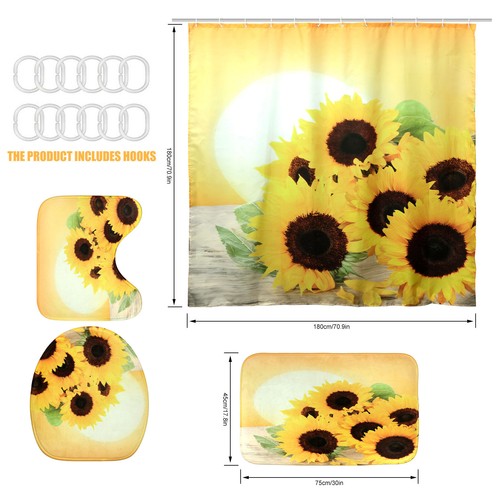 3D Printi Shower Curtain Bath Mat Toilet Lid Cover Bathroom Decor Set of 3:↝ - Picture 6 of 16