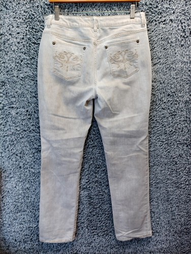 Chico's Platinum 1 Jeans Women 10 Gray Ultimate Fit Slim Leg Mid Rise Denim - Picture 9 of 11