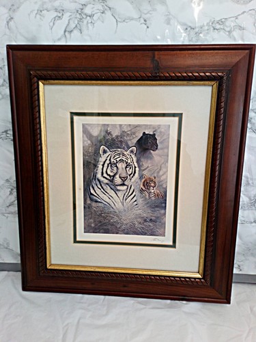 Vintage Ruane Manning signierter gerahmter Druck White Tiger, Bengal Tiger, Panther - Bild 1 von 8