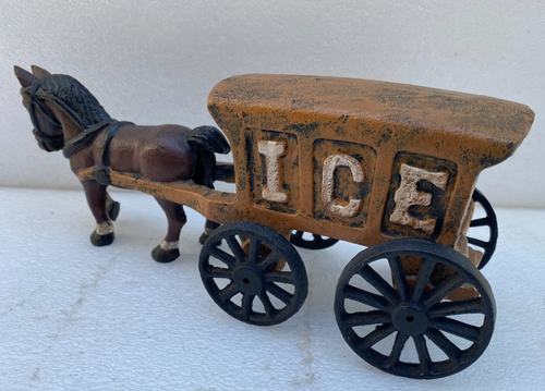 Vintage Cast Iron Horse Drawn ICE Wagon