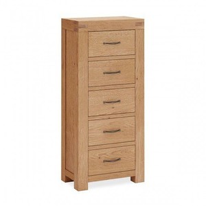 Sydney Modern Chunky Oak 5 Drawer Narrow Chest Chest Of Drawers