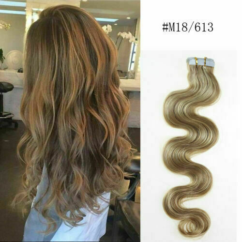 Light Blonde Invisible Tape In Curly & Wavy 100% Remy Human Hair Extensions 3g/s - Picture 106 of 140