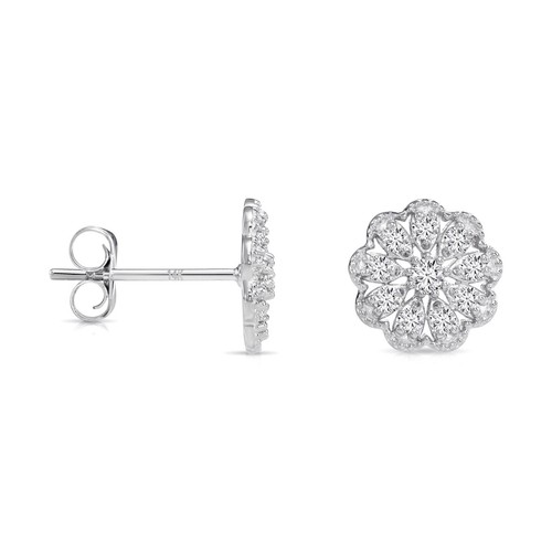 Aretes con halo de flores de diamantes de 0,18 quilates de oro macizo real de 14 quilates cultivados en laboratorio - Imagen 16 de 17