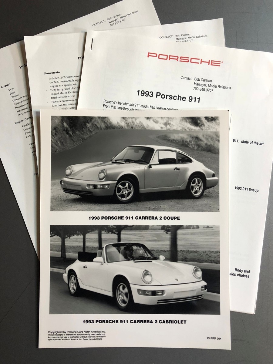 1993 Porsche 911 Carrera 2 PCNA issued Press Release RARE