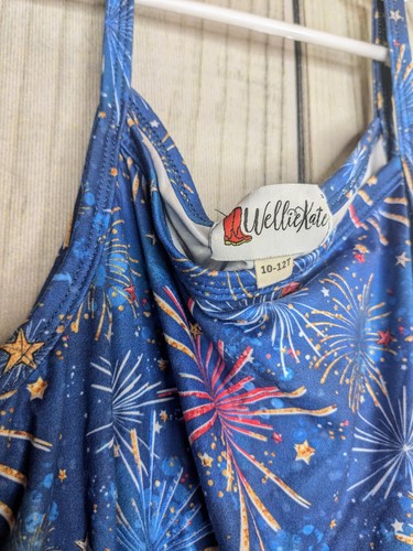 Wellie Kate Size 10-12T Girls Blue Fireworks 4th Of July Tank Dress - Picture 2 of 3