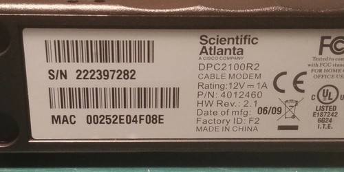 Scientific Atlanta (Cisco) – DPC2100R2 – Cable Modem, DOCSIS 2.0 - Picture 5 of 5