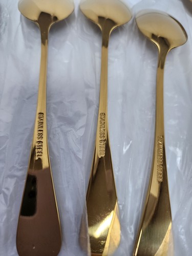 Gold Plated Spoons (8) and One (1) Serving Spoon Stainless by Tribal Cooking - Picture 3 of 7