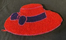  NEW RED HAT SOCIETY Coin Change Purse Heavily Beaded Zipper Closure 6" x 3.5"