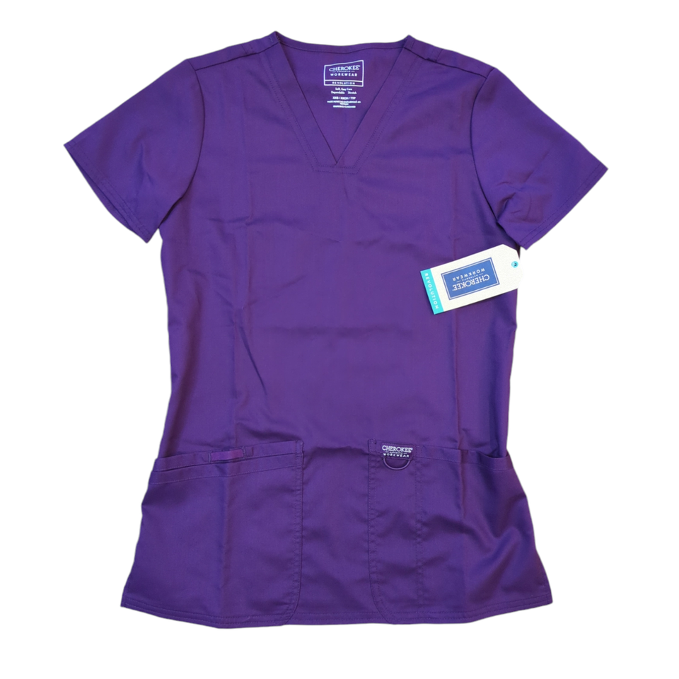 NEW Cherokee Eggplant VNeck Scrubs for Women, Soft Stretch, Easy Care