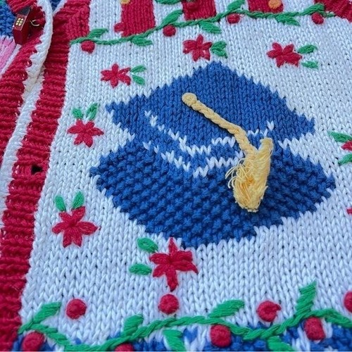 Vintage Eagles Eye Cardigan Sweater Vest Teacher Grads Spring Pocket Sz Small - Picture 11 of 11