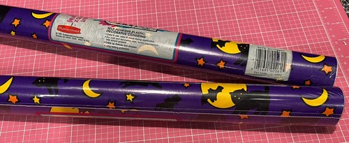 2 Rolls Vintage Contact Paper Con-Tact Adhesive 1991 Halloween Purple Star Moon - Picture 1 of 8