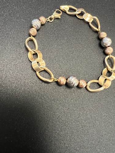 Solid 14K Gold Tri-Color Unique Link 7.5" Bracelet 10.5g - Picture 2 of 4