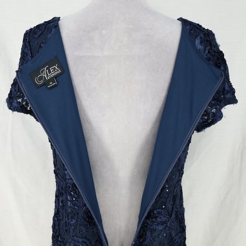 Alex Evenings Dress Gown Womens 14 Navy Blue Lace Floral Back Zip Lined Straight - Picture 13 of 13