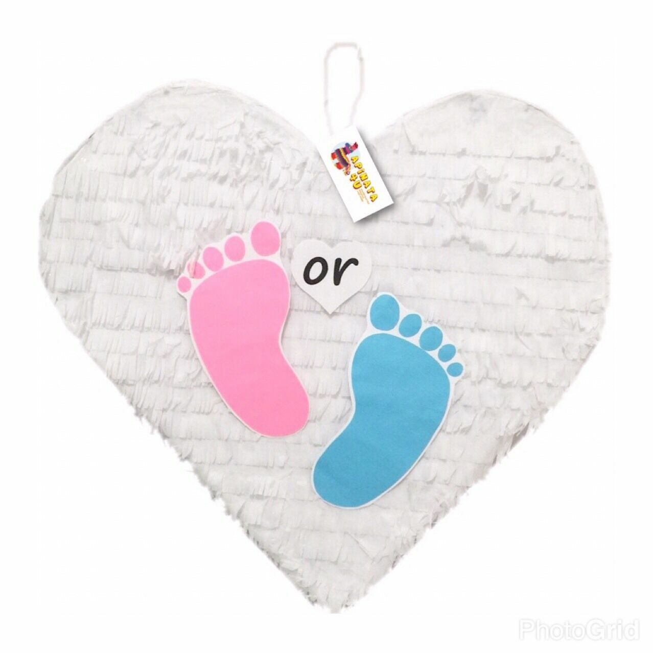 APINATA4U White Heart Pinata with Pink and Blue Footprints for Gender Reveal | eBay