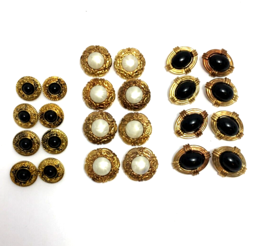 Shank craft buttons, 3 sets of 8, gold color with white or black center piece - Picture 1 of 11