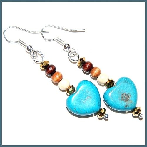 ARTISAN USA CRAFTED TURQUOISE & WOOD EARRINGS * #A24 - FAST USA SHIPPING! - Picture 5 of 5