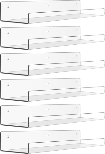 6 Pack Acrylic Shelves for Wall Storage, 15" X 4“ Floating Bookshelves for Kids, - Bild 12 von 12
