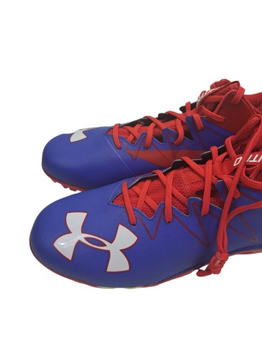 UA Under Armour Nitro Mid Football Cleats MEN'S Size 13.5 Red / Blue - Picture 2 of 7