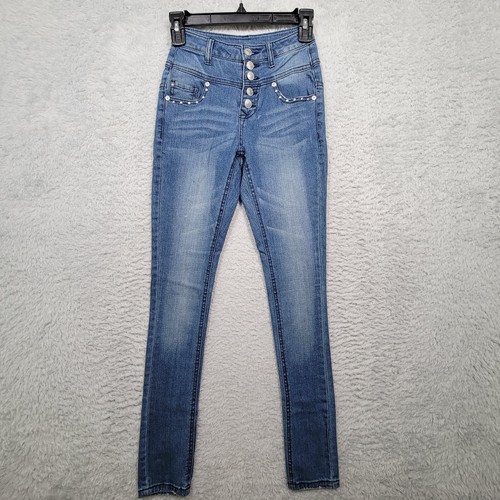 Delias Jeans Leggings Womens 00 Blue Button Fly Mid Waisted Skinny 24x29