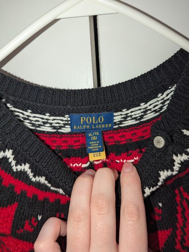 Polo Ralph Lauren Snowflake Sweater Girls Size XL 16 Black Red Let It Snow - Picture 8 of 12
