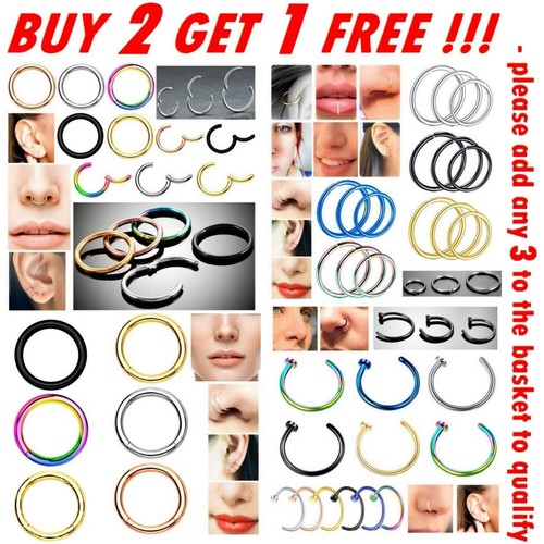 Nose Ring Lip Hoop Cartilage Tragus Helix Ear Piercing Surgical Steel Nose Rings - Picture 22 of 48