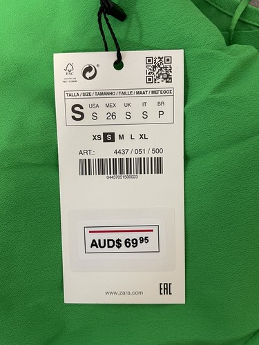BNWT Zara Woman Womens Green Long Sleeve Top Size S RRP$69.95 - Picture 4 of 5