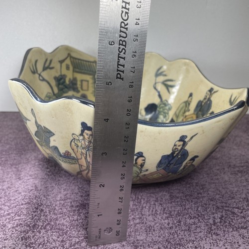 Vintage orientalische asiatische Porzellan eckige Schale handbemalt. - Bild 13 von 14