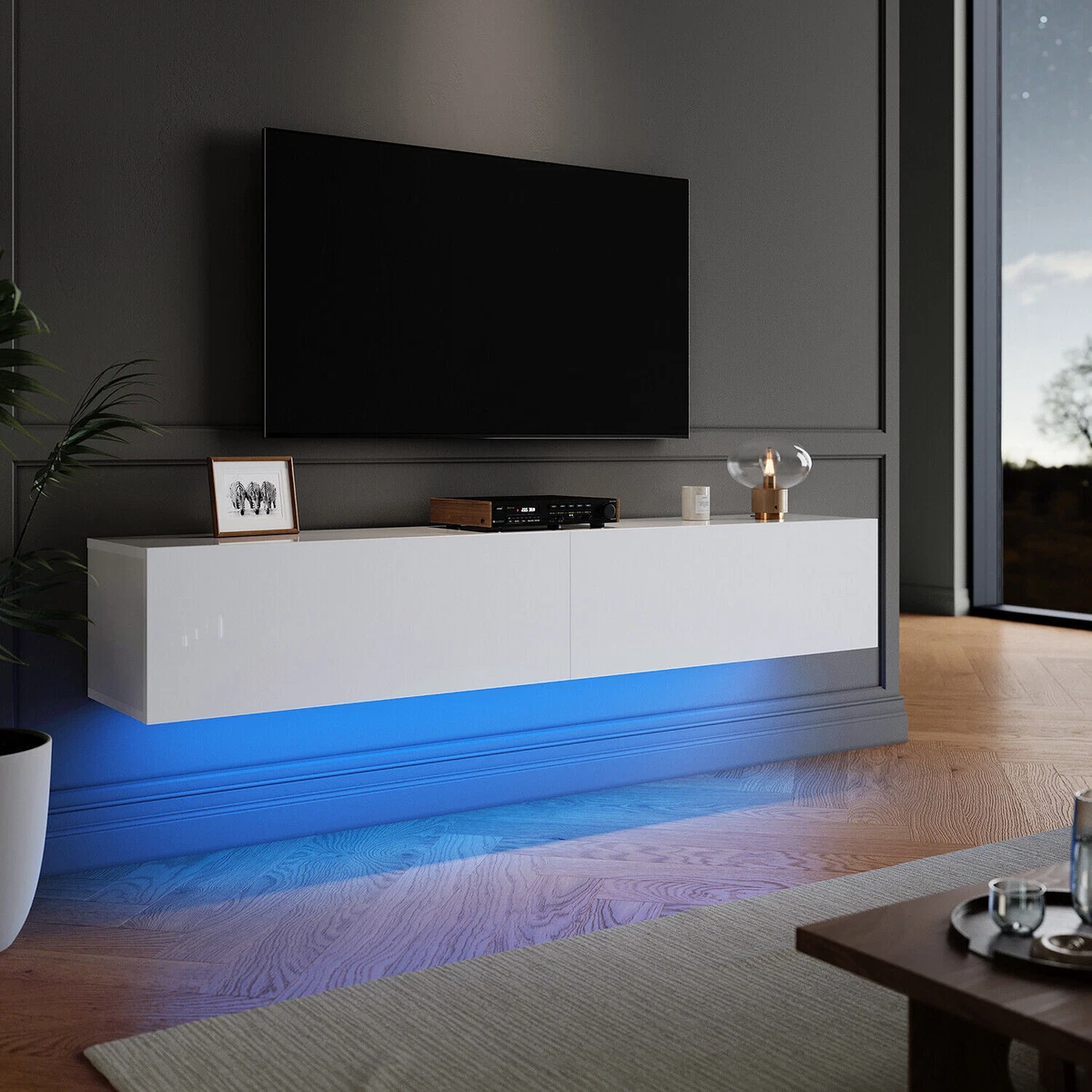 Floating tv shelf with led lights deals