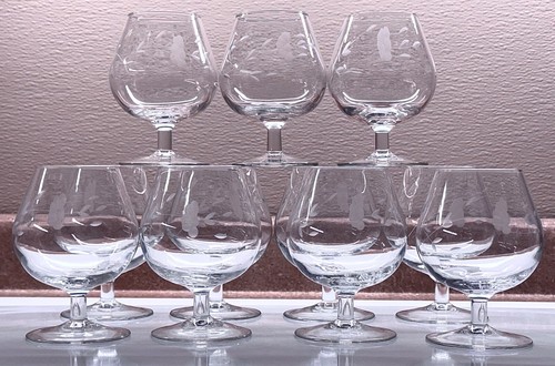 PRINCESS HOUSE ~ LOT 9 ~ Heritage Floral Etched Crystal Brandy Glasses Snifters - Picture 2 of 6