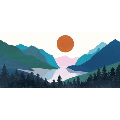 Pintura Boho Chic Ilustración De Paisaje Montañas Coloridas Con Bosque De Pinos  - Imagen 2 de 6