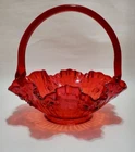 Vintage Fenton Ruby Red Cabbage Rose Glass Basket, Ruffled Edge, Amberina, Nice!