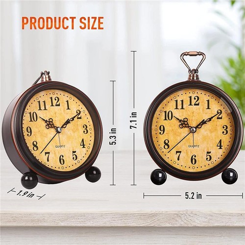 Vintage Hangable Battery Alarm Clock Metal Night Light Super Silent Table Desk Q - Picture 16 of 16