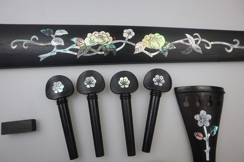 Ebony Violin Set Accessories Fingerboard Inlaid Pearl Shell, 4/4 Violin Parts - Picture 5 of 5
