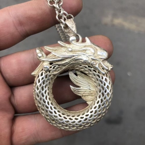 Old China White copper silver plated dragon shaped necklace,Pendant - Picture 3 of 4