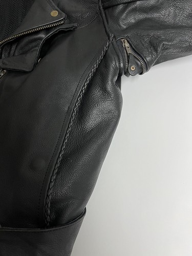 Giacca vintage vera pelle biker motto uomo 38” S pelle YKK cerniera “logo Harley” - Foto 9 di 12