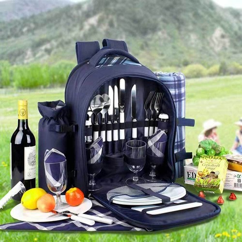 4 Person Picnic Camping Backpack w/ Waterproof Rug, Bottle Holder & Accessories - Picture 2 of 24