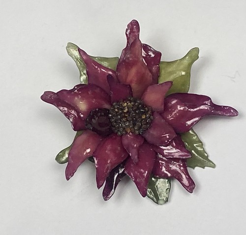 Beautiful Poinsettia Flower Vintage Artisan Signed Brooch Pin - Picture 10 of 11
