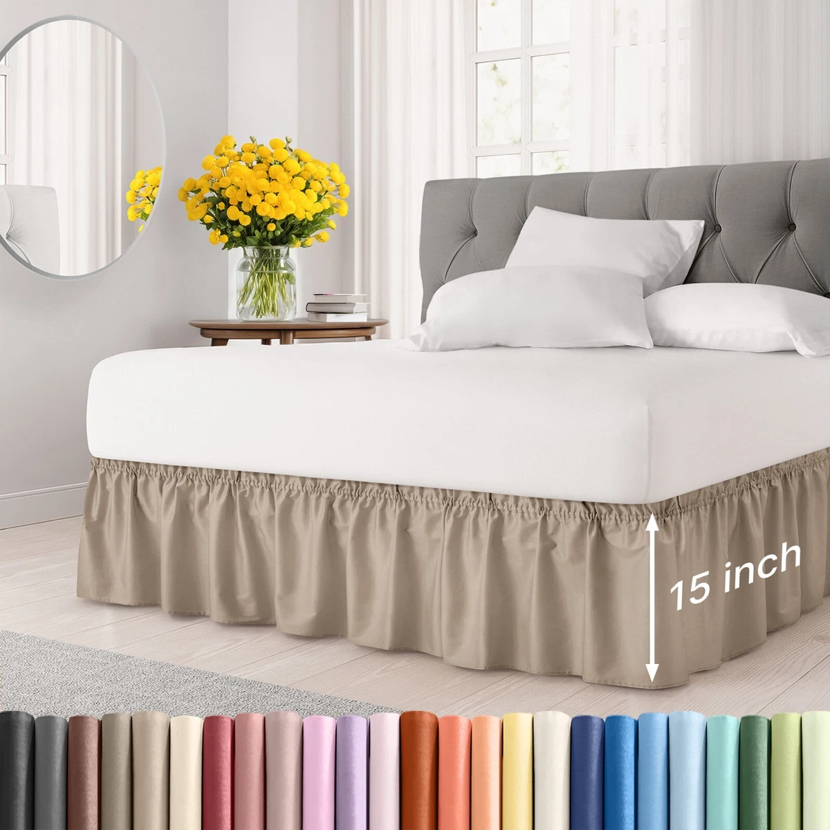 Falda De Cama Envolvente Con Volantes, Color Blanco, Para Camas De Tamaño Queen Con