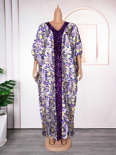 Abaya Kaftan Africano Dashiki Mujeres Vestido Suelto Lentejuelas Cuello en V Vestido de Fiesta Moda - Imagen 28 de 28