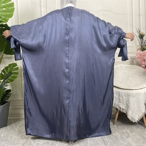 Open Front Satin Robe Women Muslim Cardigan Long Dress Abaya KImono Ramadan Gown - Picture 5 of 76
