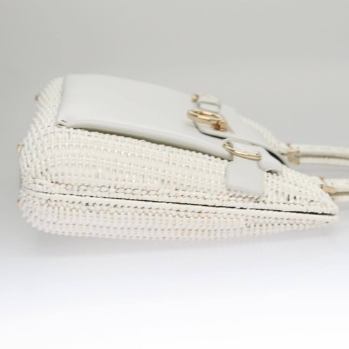 Salvatore Ferragamo Gancini Hand Bag Wicker White Auth 111468 - Picture 5 of 24