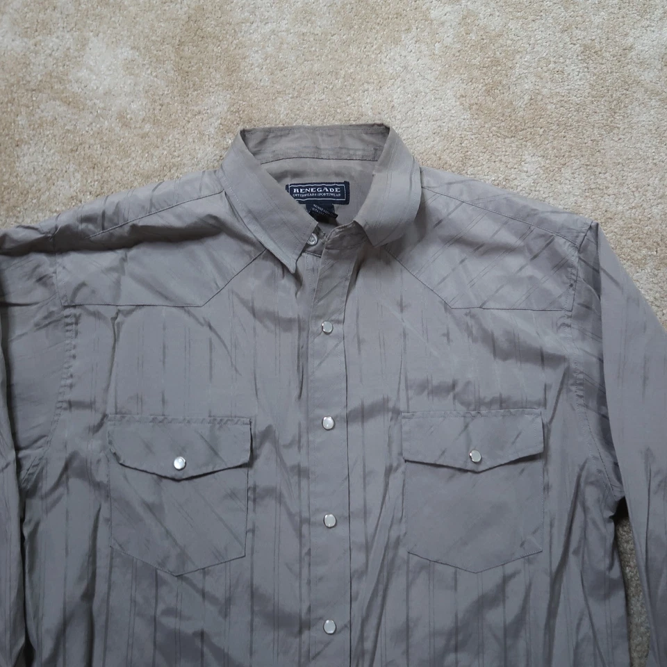 Renegade Western Pearl Snap Front Shirt Men's Large Long Sleeve Gray Cowboy - Image 4 of 4