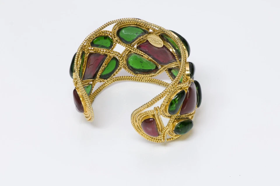 Brazalete Chanel Años 80 Maison Gripoix Estilo Bizantino Rojo Verde Vidrio Foto 4 de 4