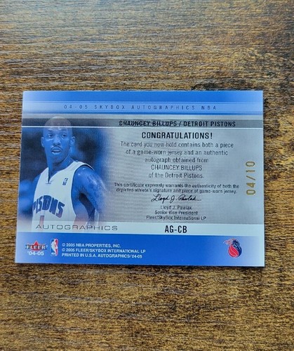 2004-05 Skybox Autographics Gold /10 Chauncey Billups #AG-AJ Patch Auto Pistons - Picture 2 of 2
