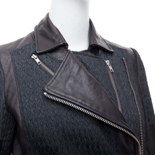 HELMUT LANG black pebbled leather textured fabric zip crop biker P - Picture 2 of 10