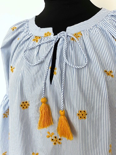 Zara Bluse Top BLUMENSTICKEREI gestreift voluminös ärmel XS Shirt neu mit Etikett 0881/076 - Bild 13 von 20