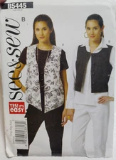 Vest Button Open Front L XL XXL Butterick B5445 See & Sew Sewing Pattern 5445