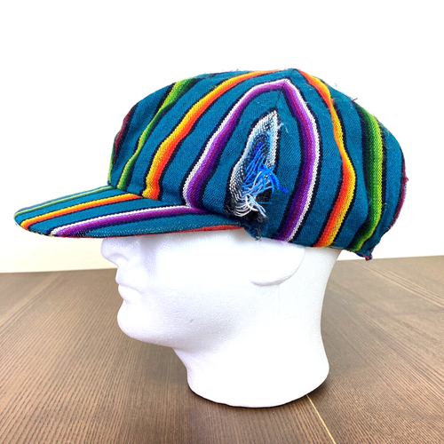 Vintage 80s 90s Woven Striped Floppy Hippie Boho Newsboy Hat Colorful One Size - Picture 4 of 8